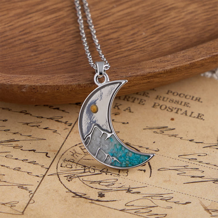 Christianartworkshop Collier Croissant de Lune et Croix « Graine de Moutarde » : Incrustation turquoise et design argenté - image 6