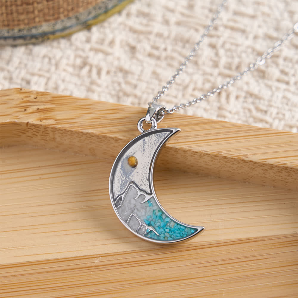 Christianartworkshop Collier Croissant de Lune et Croix « Graine de Moutarde » : Incrustation turquoise et design argenté - Lune - image 4