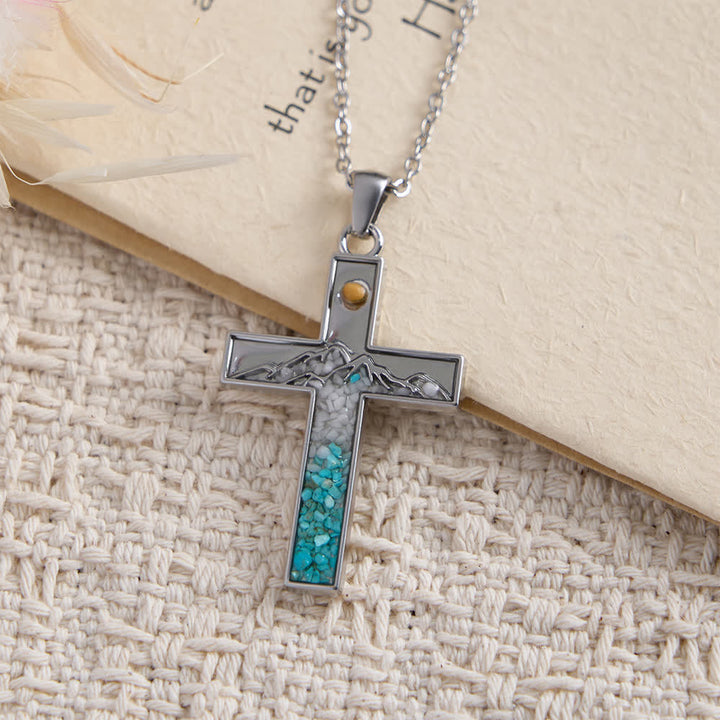 Christianartworkshop Collier Croissant de Lune et Croix « Graine de Moutarde » : Incrustation turquoise et design argenté - image 3