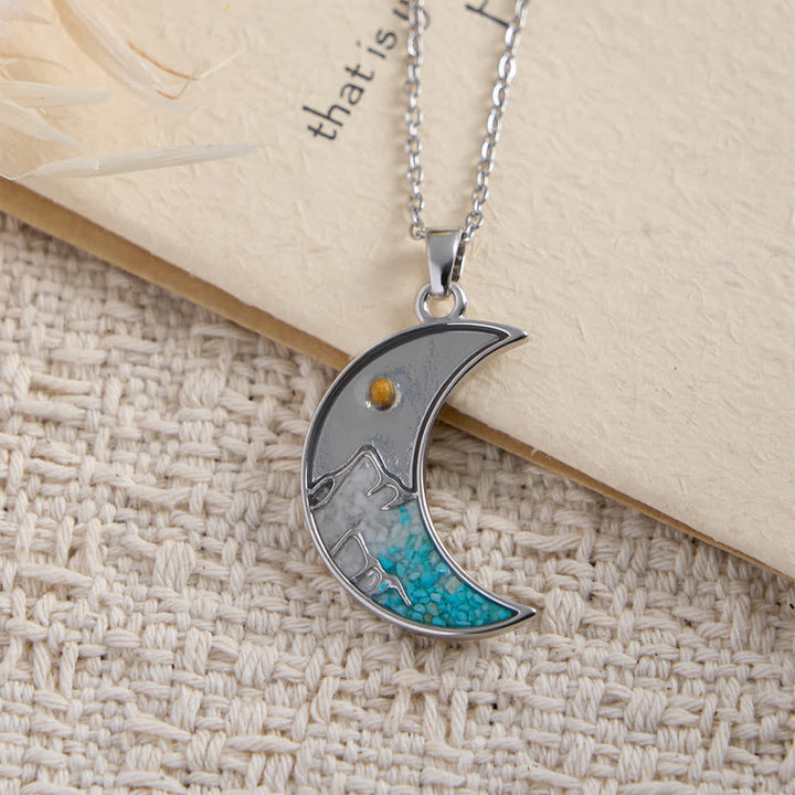 Christianartworkshop Collier Croissant de Lune et Croix « Graine de Moutarde » : Incrustation turquoise et design argenté - image 5