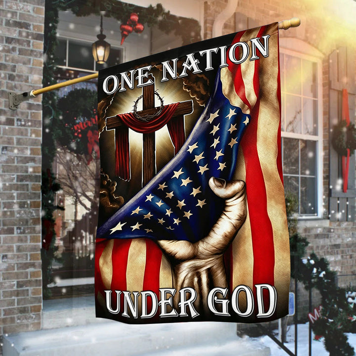 Christianartworkshop Croix « Une nation sous Dieu » et drapeau américain pour jardin : un symbole de foi et de patriotisme - image 1