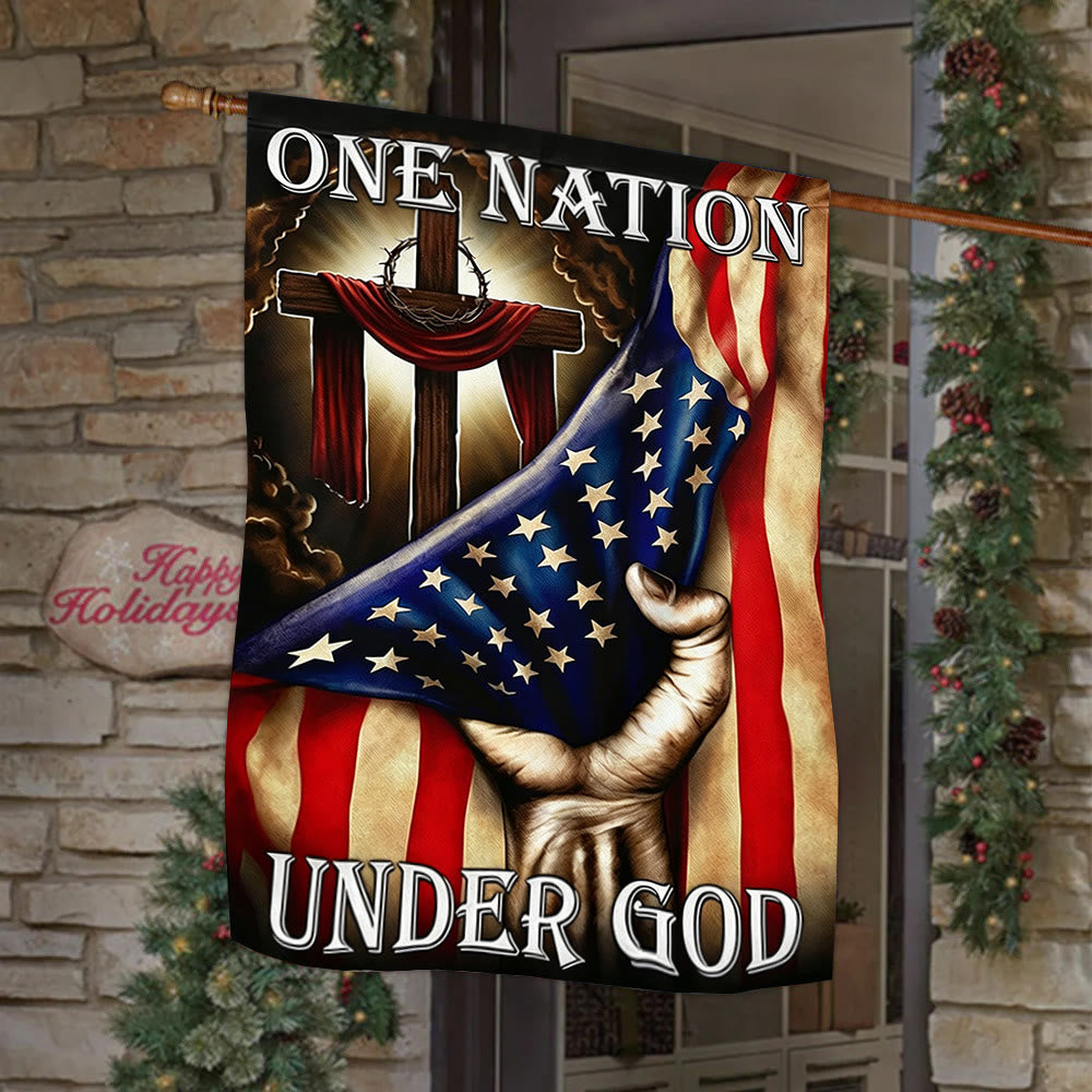 Christianartworkshop Croix « Une nation sous Dieu » et drapeau américain pour jardin : un symbole de foi et de patriotisme - 90×150cm (3×5 pi) - image 0