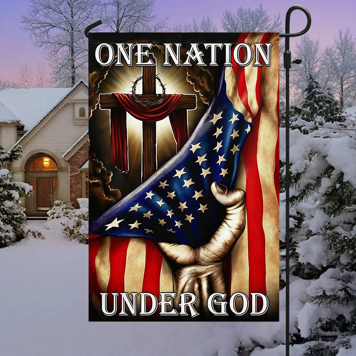 Christianartworkshop Croix « Une nation sous Dieu » et drapeau américain pour jardin : un symbole de foi et de patriotisme - image 2