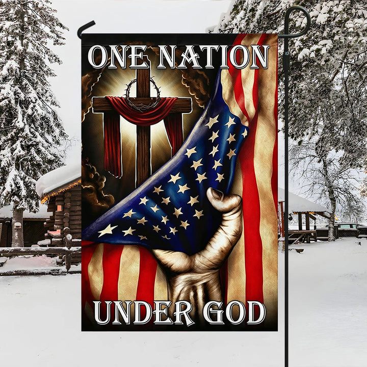 Christianartworkshop Croix « Une nation sous Dieu » et drapeau américain pour jardin : un symbole de foi et de patriotisme - image 3