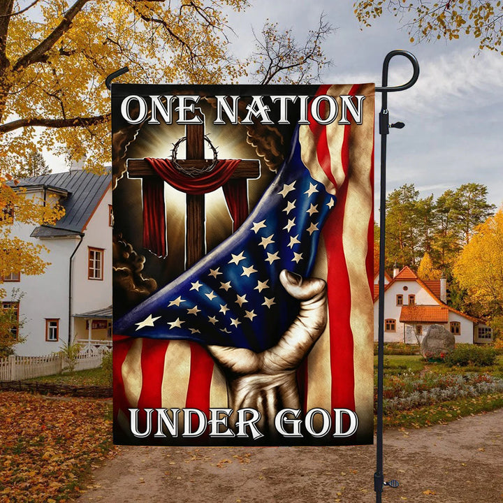 Christianartworkshop Croix « Une nation sous Dieu » et drapeau américain pour jardin : un symbole de foi et de patriotisme - image 4