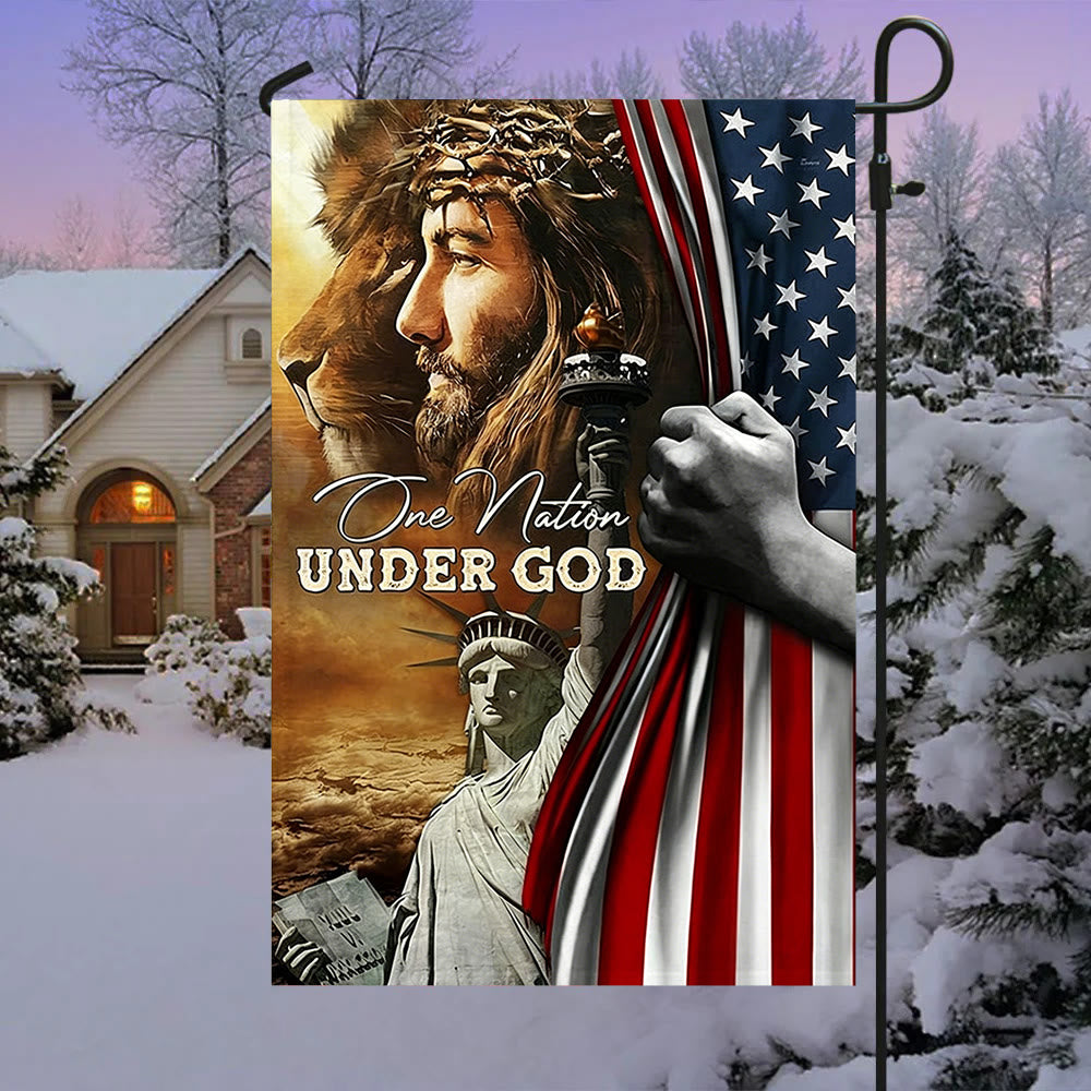 Christianartworkshop Drapeau de jardin « Une nation sous Dieu » avec le lion de Jésus et la liberté : un symbole de foi et de patriotisme - image 2