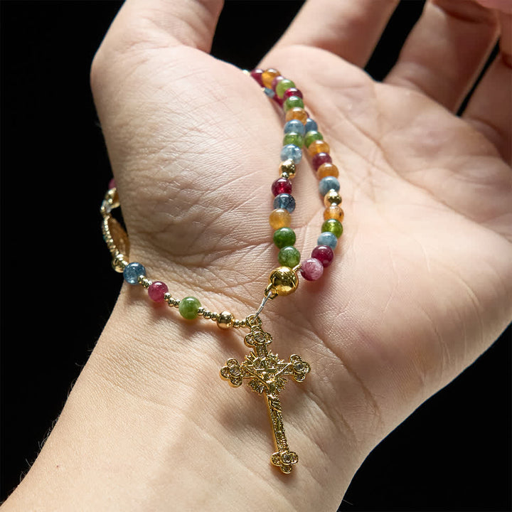 Bracelet chapelet en agate fraise magnétique Christianartworkshop : emblème de la grâce et de la pureté divines - image 18
