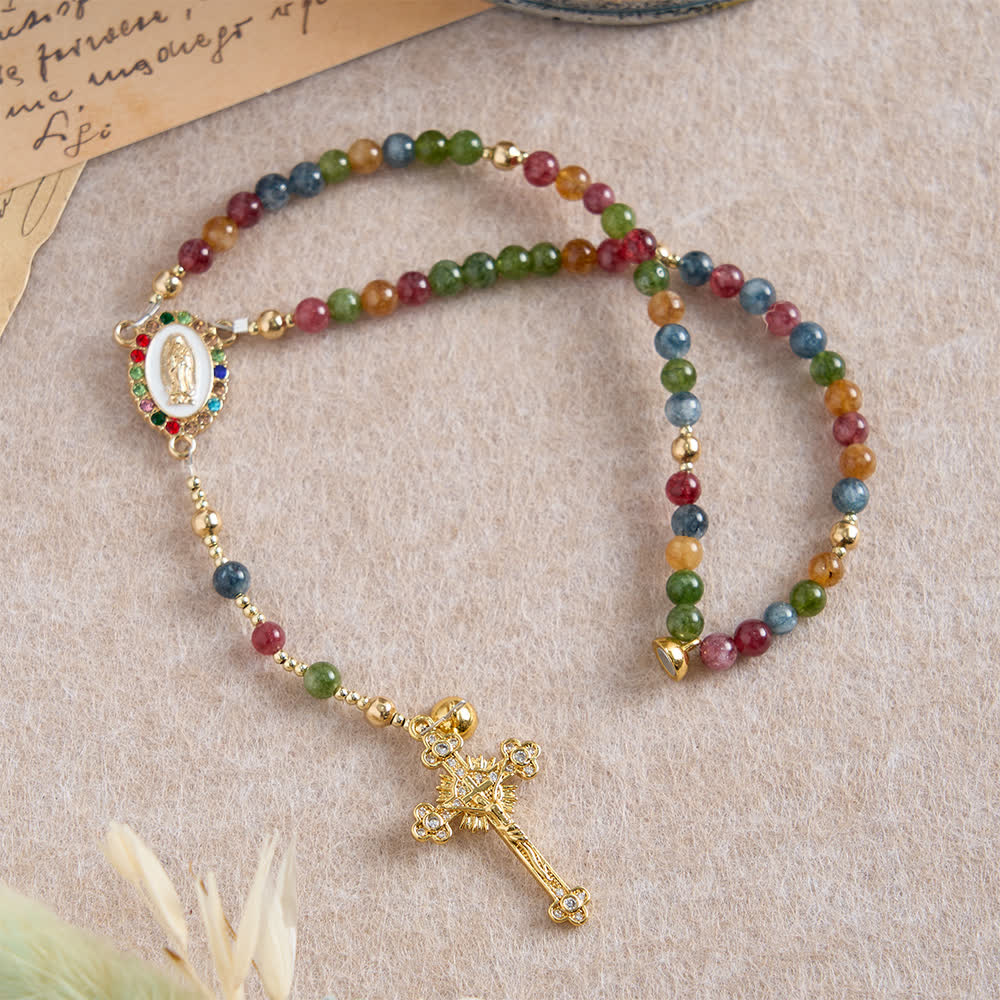 Bracelet chapelet en agate fraise magnétique Christianartworkshop : emblème de la grâce et de la pureté divines - image 21