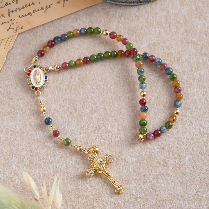 Bracelet chapelet en agate fraise magnétique Christianartworkshop : emblème de la grâce et de la pureté divines - image 21