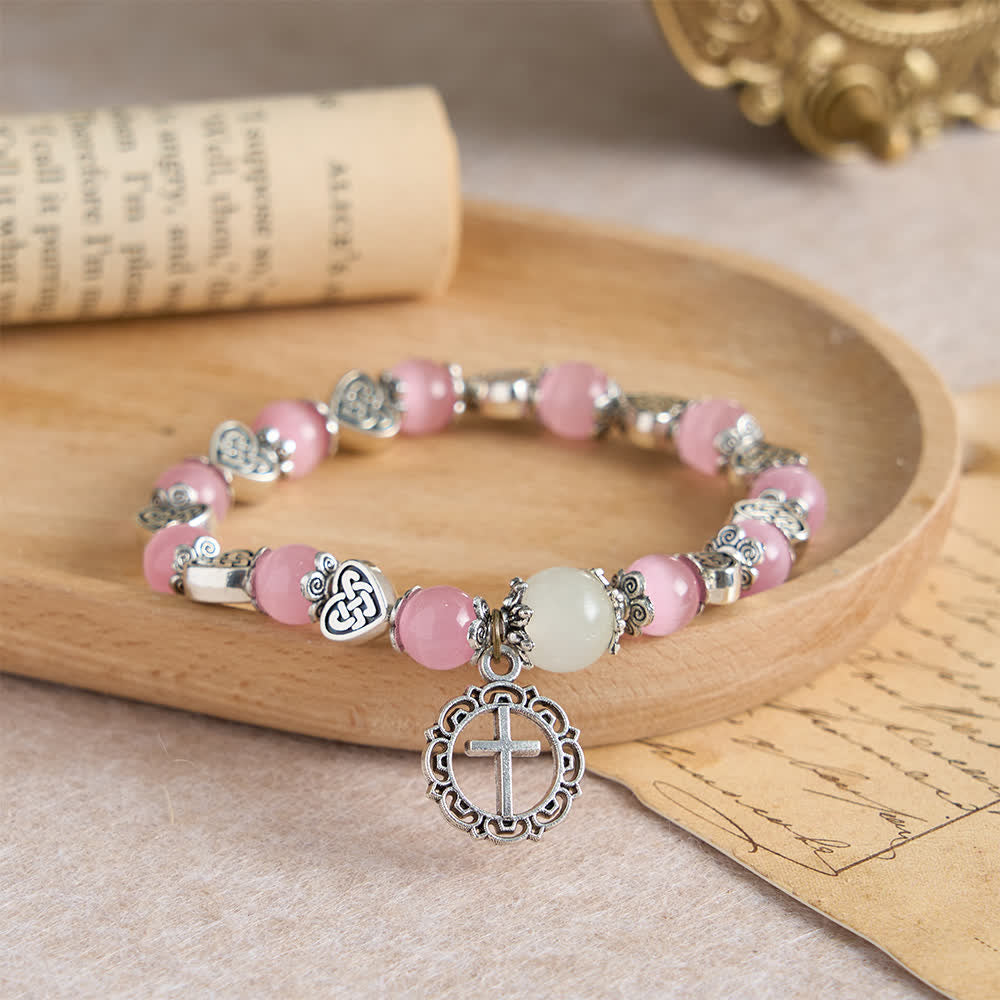 Bracelet œil-de-chat à nœud celtique Christianartworkshop : Doux compagnon de la grâce quotidienne - Rose (Tour de poignet : 16 cm) - image 8