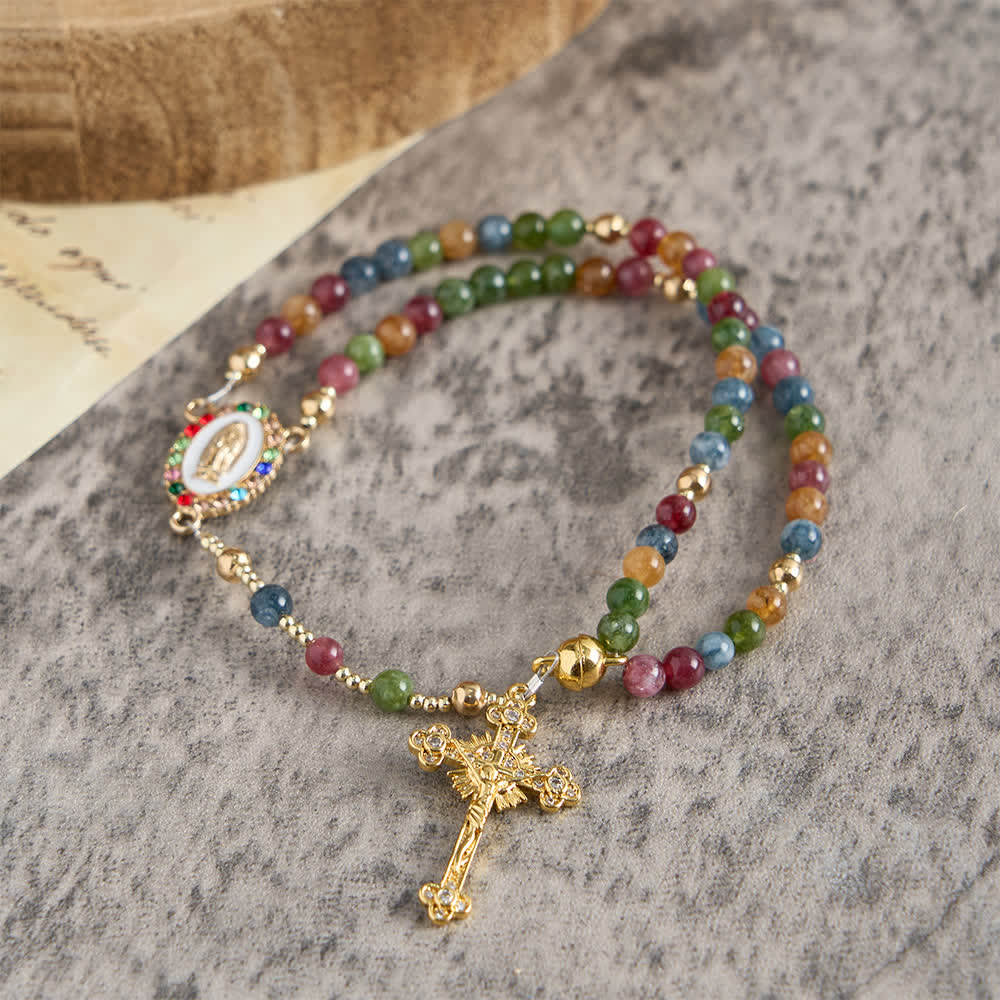 Bracelet chapelet en agate fraise magnétique Christianartworkshop : emblème de la grâce et de la pureté divines - Tourmaline (Tour de poignet : 7,87"/20 cm) - image 17