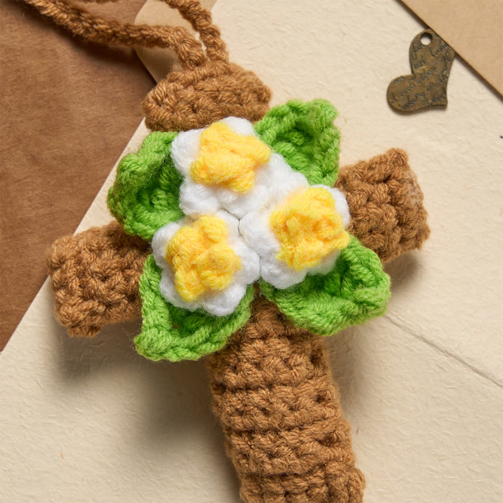 Christianartworkshop Breloque croix au crochet pour voiture avec disques ornés de versets bibliques inspirants : un rappel de la grâce divine - image 1