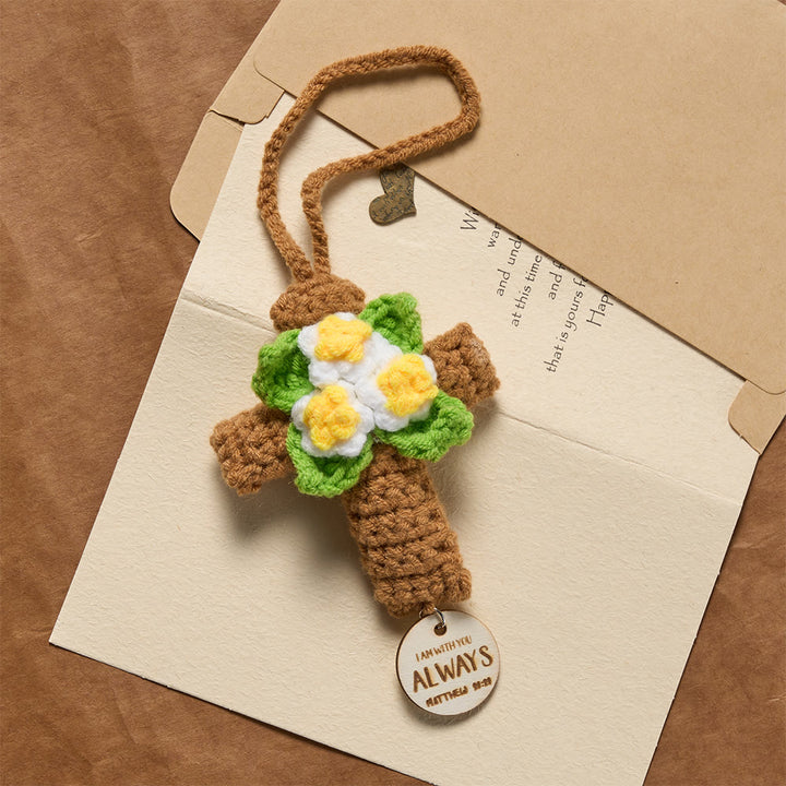 Christianartworkshop Breloque croix au crochet pour voiture avec disques ornés de versets bibliques inspirants : un rappel de la grâce divine - 1 ENSEMBLE (1 croix et 6 pendentifs) - image 0