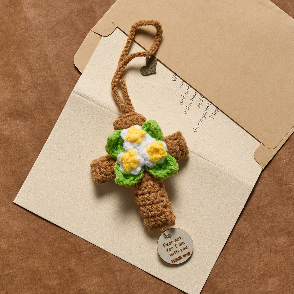 Christianartworkshop Breloque croix au crochet pour voiture avec disques ornés de versets bibliques inspirants : un rappel de la grâce divine - image 7