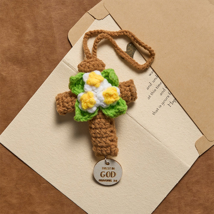 Christianartworkshop Breloque croix au crochet pour voiture avec disques ornés de versets bibliques inspirants : un rappel de la grâce divine - image 3