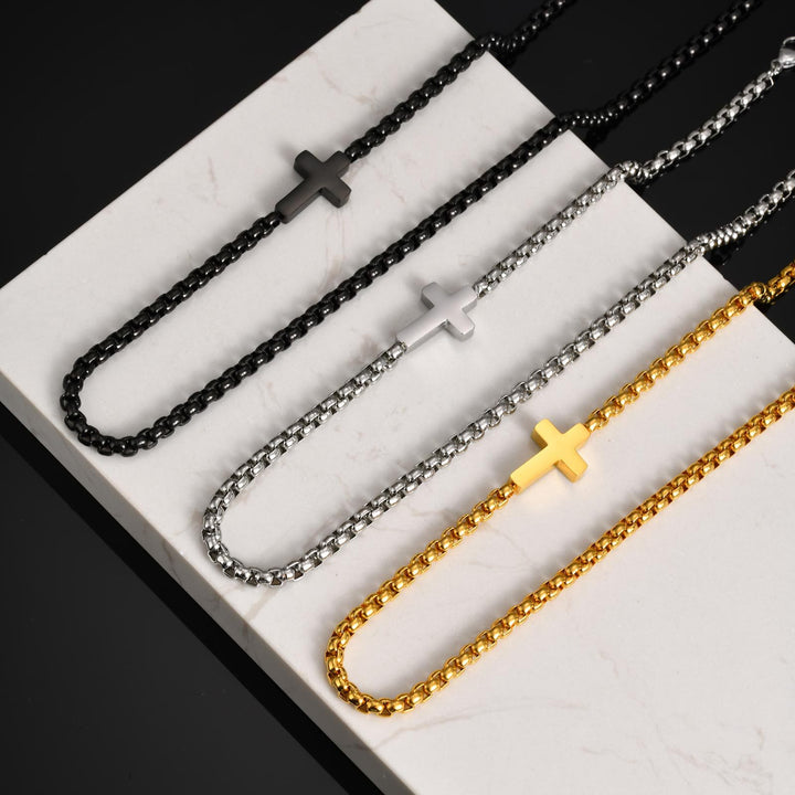 Christianartworkshop Collier croix élégant en acier inoxydable avec pendentif latéral : un rappel de la grâce divine - image 0