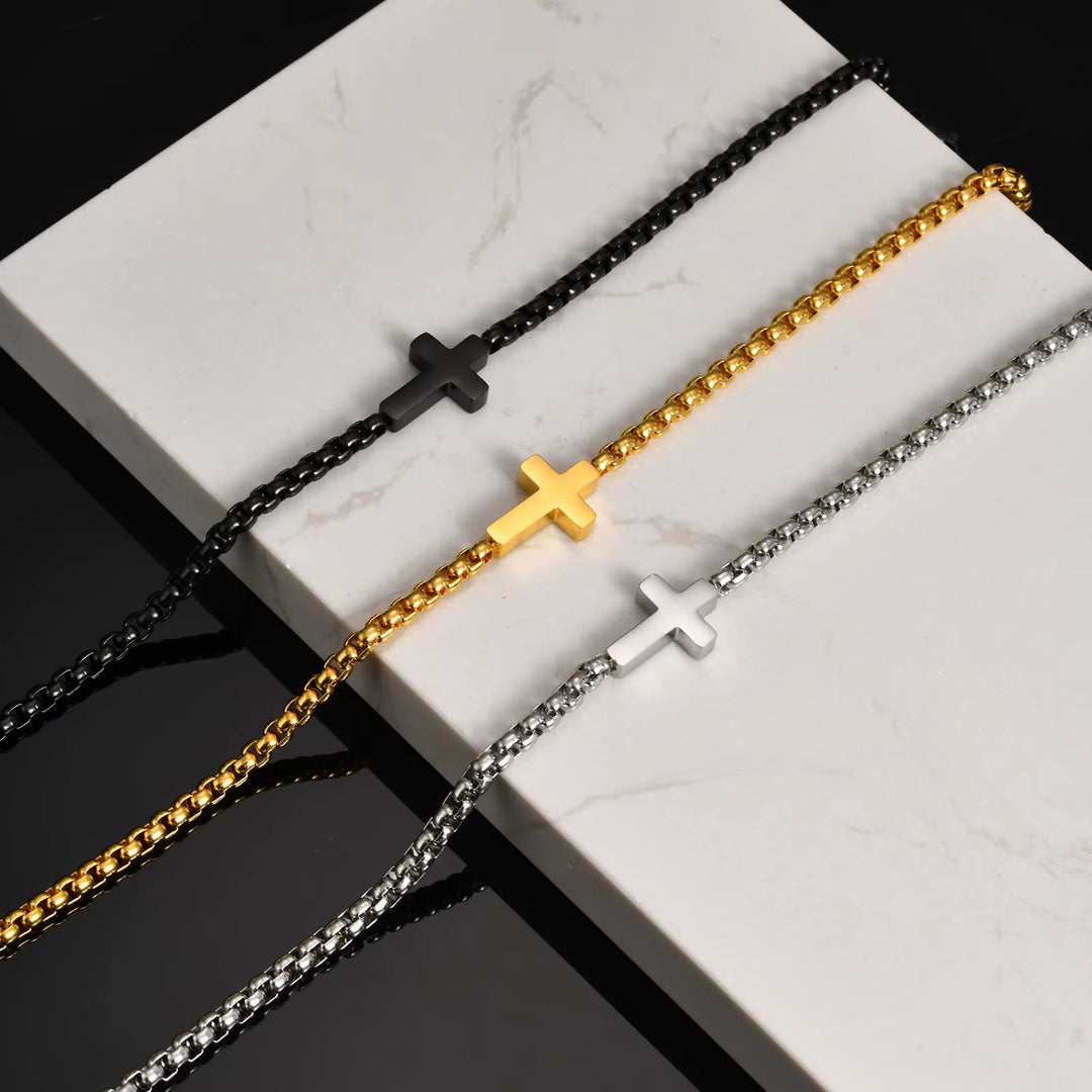Christianartworkshop Collier croix élégant en acier inoxydable avec pendentif latéral : un rappel de la grâce divine - image 2