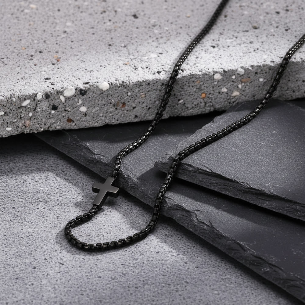 Christianartworkshop Collier croix élégant en acier inoxydable avec pendentif latéral : un rappel de la grâce divine - Noir - image 7