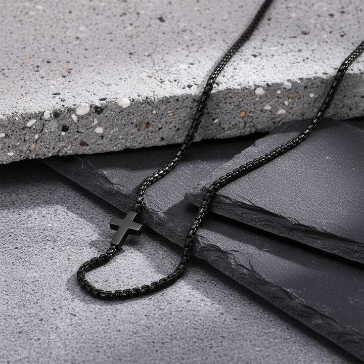 Christianartworkshop Collier croix élégant en acier inoxydable avec pendentif latéral : un rappel de la grâce divine - Noir - image 7