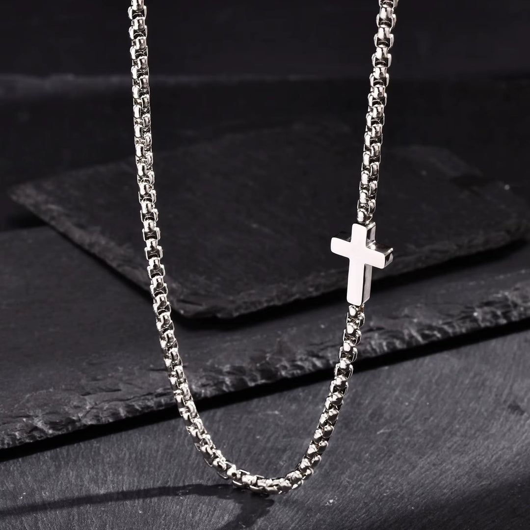 Christianartworkshop Collier croix élégant en acier inoxydable avec pendentif latéral : un rappel de la grâce divine - Argent - image 5