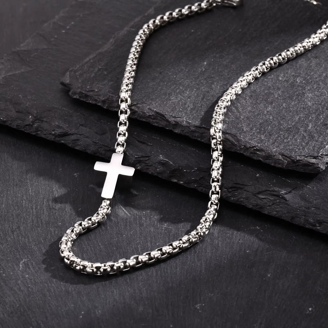 Christianartworkshop Collier croix élégant en acier inoxydable avec pendentif latéral : un rappel de la grâce divine - image 6