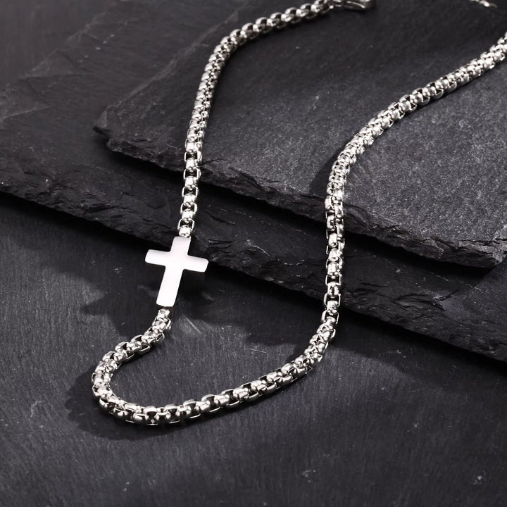 Christianartworkshop Collier croix élégant en acier inoxydable avec pendentif latéral : un rappel de la grâce divine - image 6