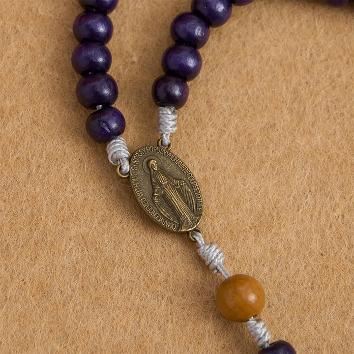 Christianartworkshop Chapelet en bois d'érable pourpre foncé et en bois de pêcher avec médaille miraculeuse pour la protection de la paix - image 6