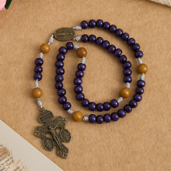 Christianartworkshop Chapelet en bois d'érable pourpre foncé et en bois de pêcher avec médaille miraculeuse pour la protection de la paix - image 4