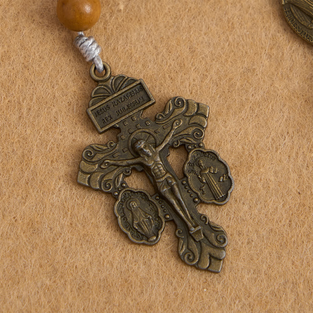 Christianartworkshop Chapelet en bois d'érable pourpre foncé et en bois de pêcher avec médaille miraculeuse pour la protection de la paix - image 7