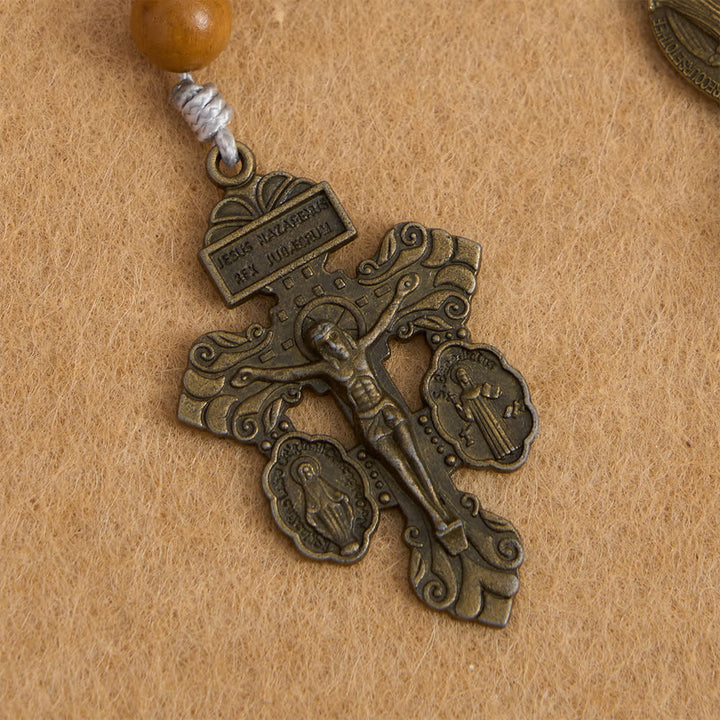 Christianartworkshop Chapelet en bois d'érable pourpre foncé et en bois de pêcher avec médaille miraculeuse pour la protection de la paix - image 7
