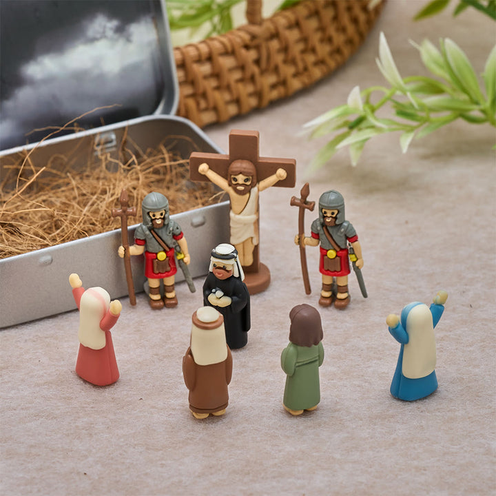 Christianartworkshop Coffret de mini-figurines représentant la scène de la crucifixion du Vendredi saint, avec boîte en métal portable : un symbole de sacrifice - Scène de la crucifixion - image 0