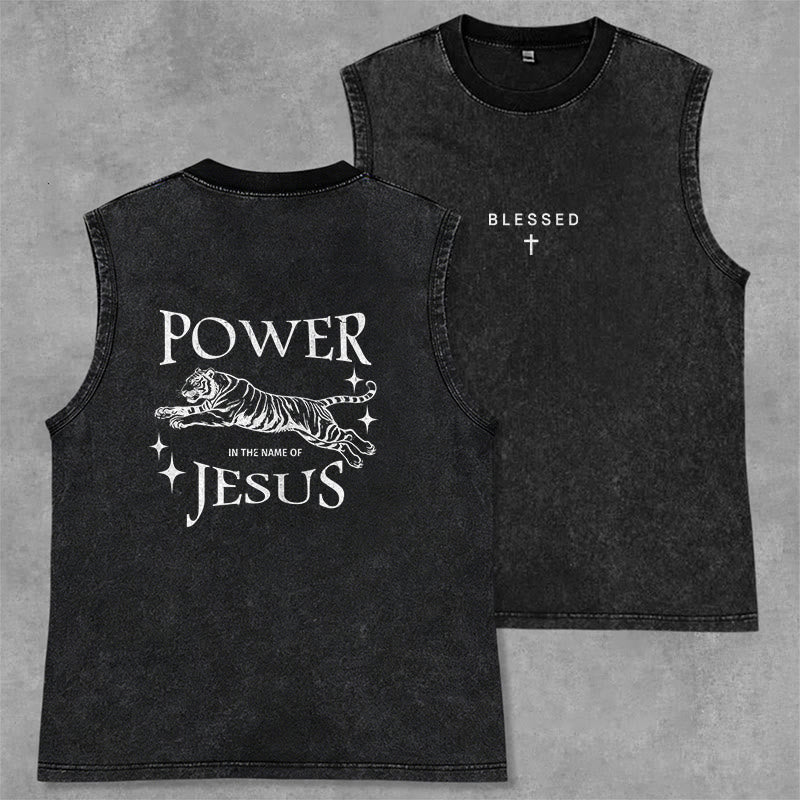 Christianartworkshop Débardeur à motif tigre « Puissance au nom de Jésus » - Noir - 2XL - image 0