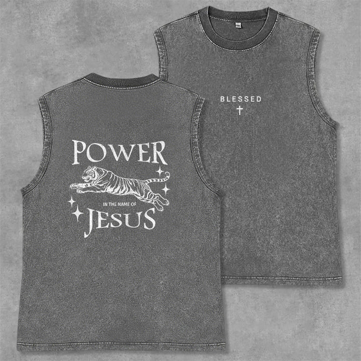 Christianartworkshop Débardeur à motif tigre « Puissance au nom de Jésus » - Gris - 2XL - image 14