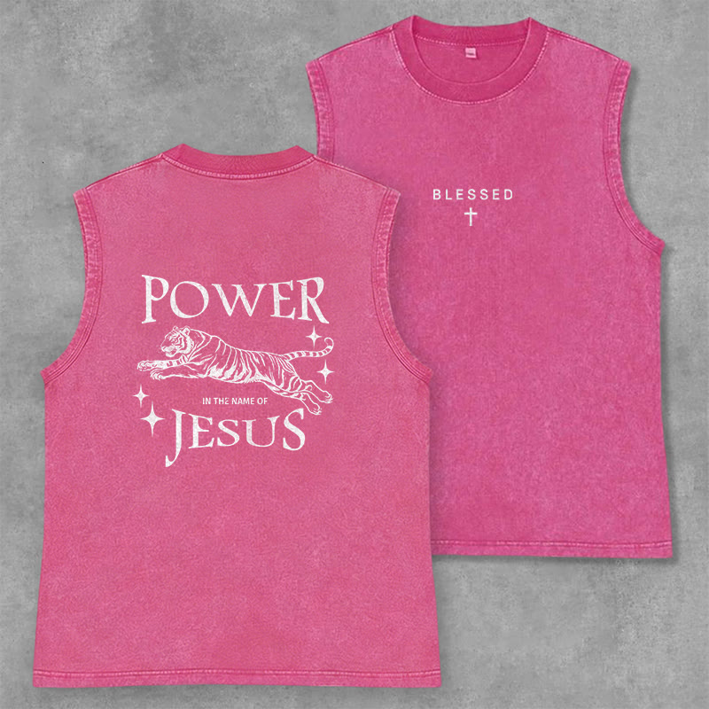Christianartworkshop Débardeur à motif tigre « Puissance au nom de Jésus » - Rose - 2XL - image 28