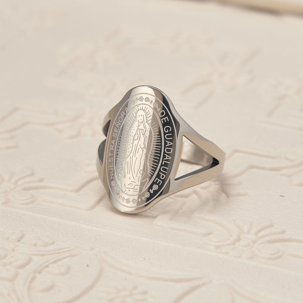 Christianartworkshop Bague de dévotion gravée à l'effigie de Notre-Dame de Guadalupe : emblème de la grâce mariale et de la protection divine - Argent - 10 US - image 3