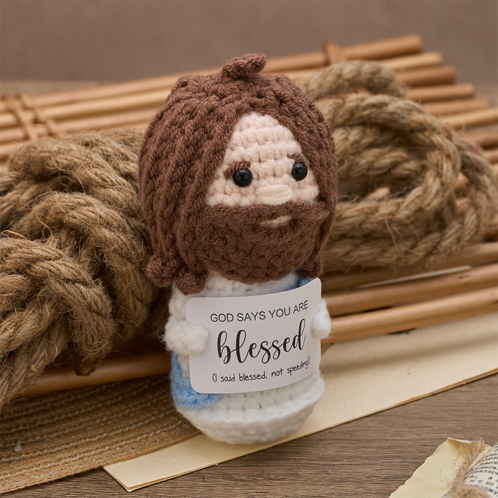 Christianartworkshop Poupée Jésus au crochet avec carte de bénédiction : emblème d’affirmation divine et de réconfort - Jésus - image 0