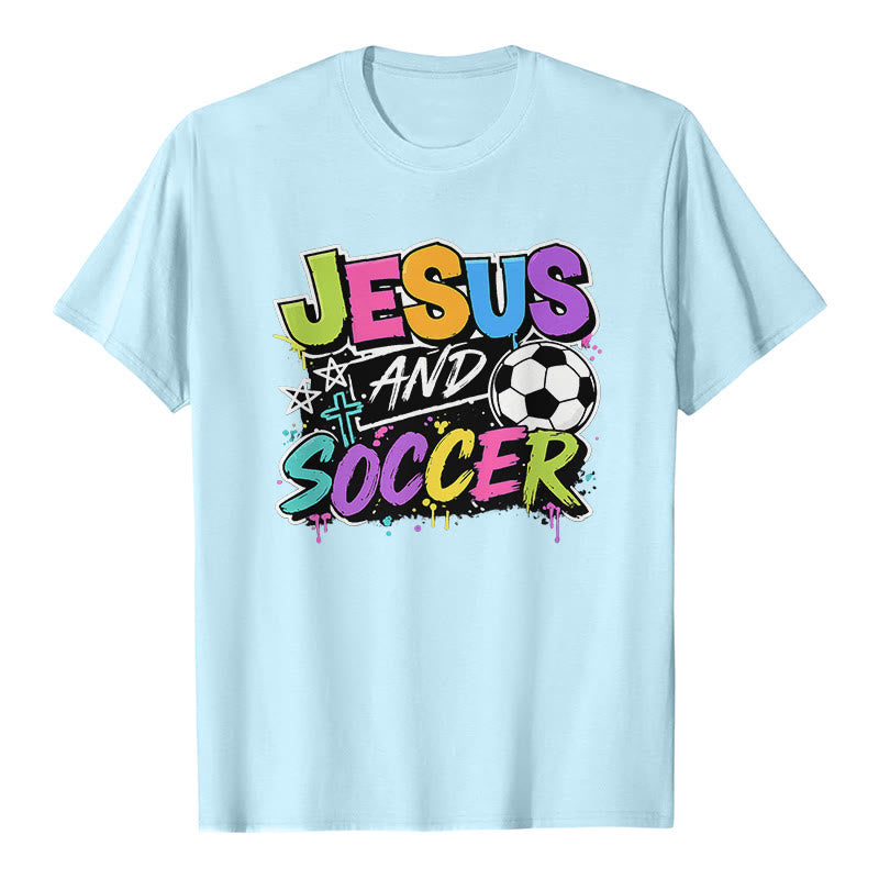 Christianartworkshop T-shirt premium style graffiti Jésus et football - Bleu - 2XL - image 5