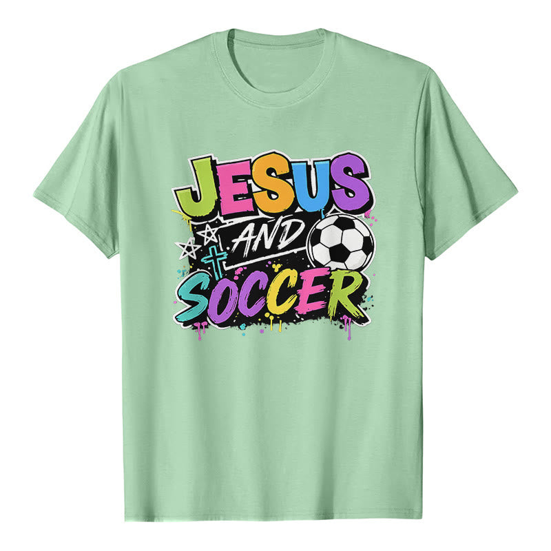 Christianartworkshop T-shirt premium style graffiti Jésus et football - Vert clair - 2XL - image 3