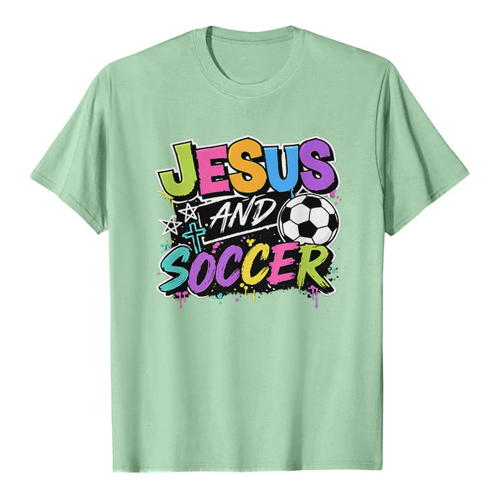 Christianartworkshop T-shirt premium style graffiti Jésus et football - Vert clair - 2XL - image 3