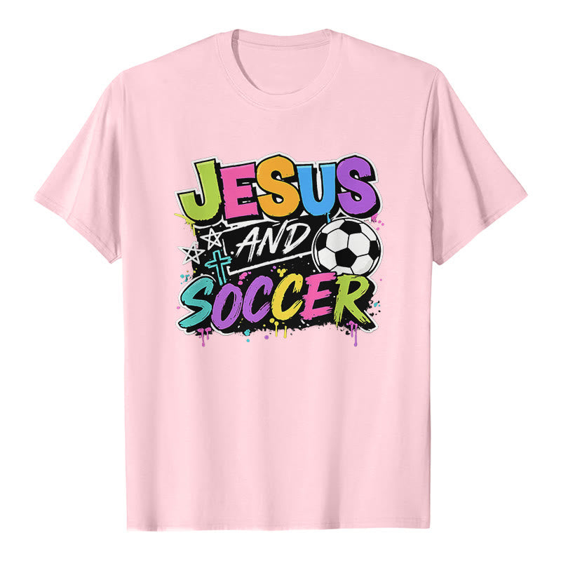 Christianartworkshop T-shirt premium style graffiti Jésus et football - Rose - 2XL - image 1