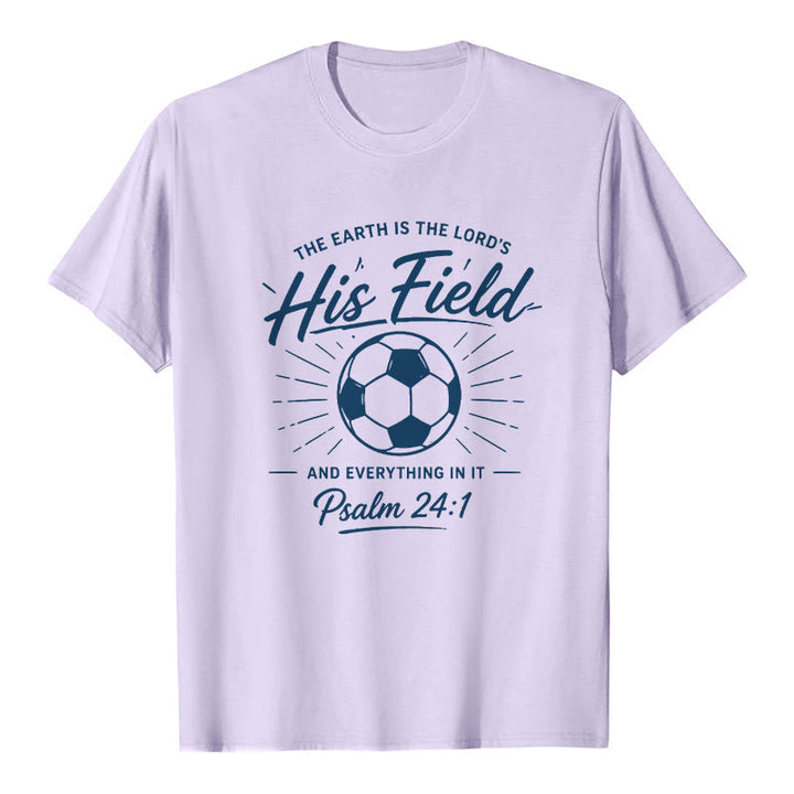 Christianartworkshop Psaume 24:1 T-shirt à manches courtes premium His Field Soccer Faith - Violet - 2XL - image 3