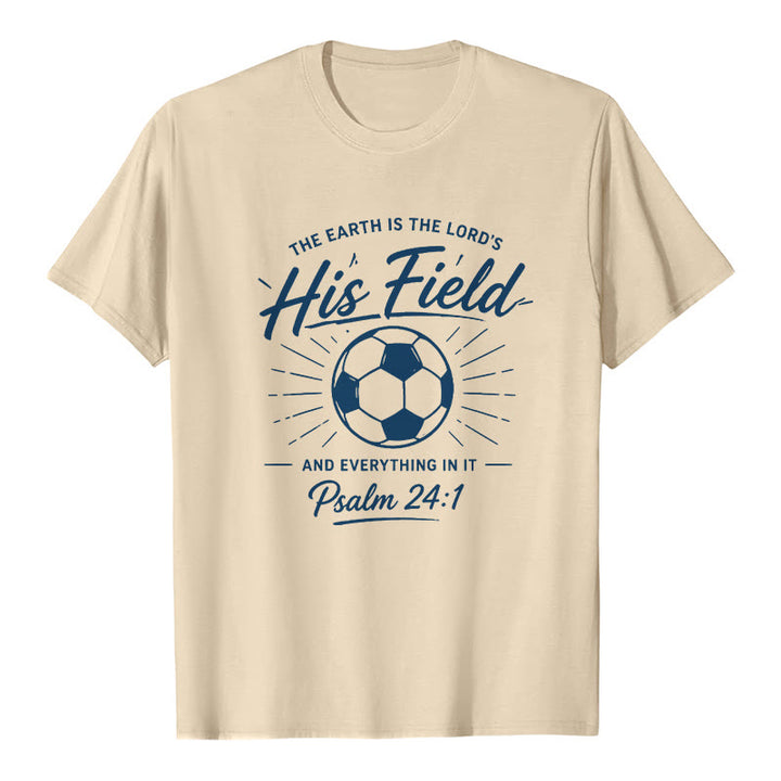 Christianartworkshop Psaume 24:1 T-shirt à manches courtes premium His Field Soccer Faith - Beige - 2XL - image 7