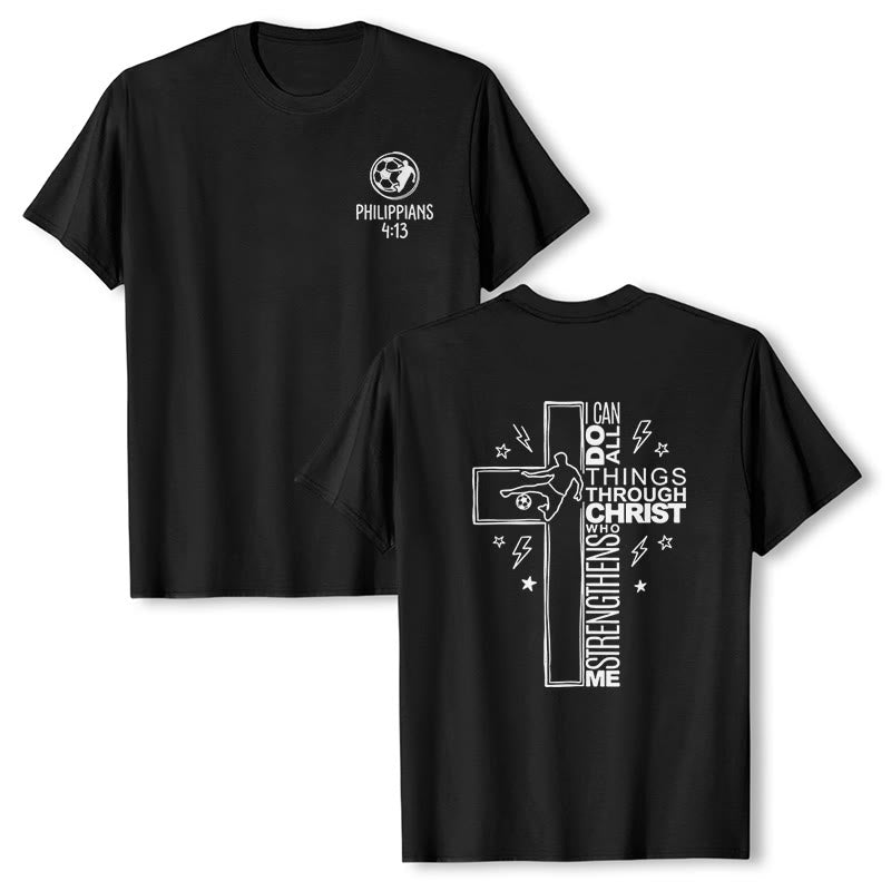 Christianartworkshop Philippiens 4:13 T-shirt à manches courtes premium avec croix de football - Noir - 2XL - image 3