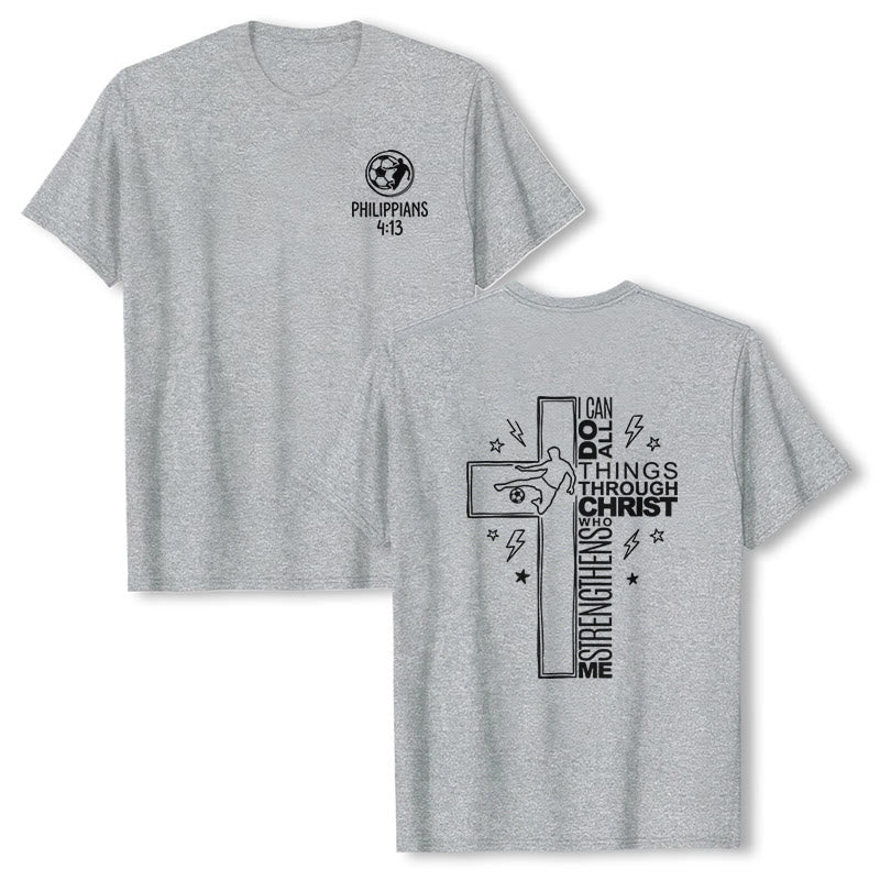 Christianartworkshop Philippiens 4:13 T-shirt à manches courtes premium avec croix de football - Gris - 2XL - image 0