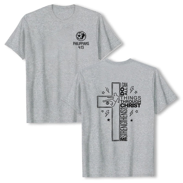 Christianartworkshop Philippiens 4:13 T-shirt à manches courtes premium avec croix de football - Gris - 2XL - image 0
