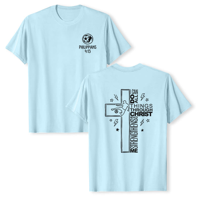 Christianartworkshop Philippiens 4:13 T-shirt à manches courtes premium avec croix de football - Bleu - 2XL - image 21