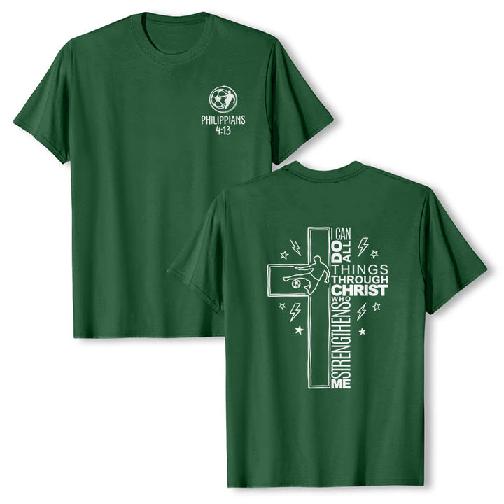 Christianartworkshop Philippiens 4:13 T-shirt à manches courtes premium avec croix de football - Vert foncé - 2XL - image 18