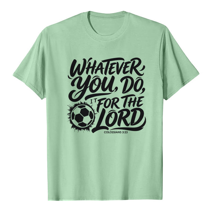 Christianartworkshop Quoi que tu fasses, fais-le pour le Seigneur - T-shirt premium avec verset de football - Vert clair - 2XL - image 3
