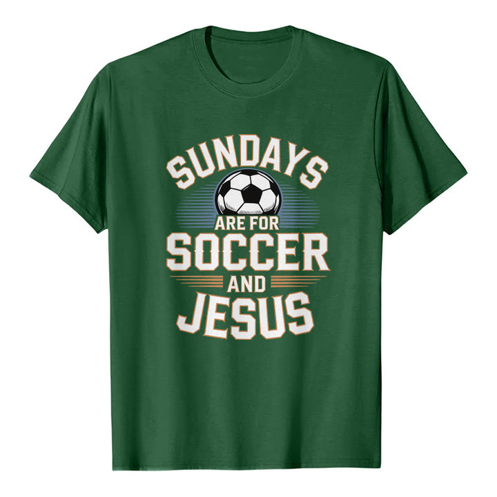 Christianartworkshop T-shirt premium « Le dimanche, c'est foot et Jésus » - Football et Foi - Vert foncé - 2XL - image 5
