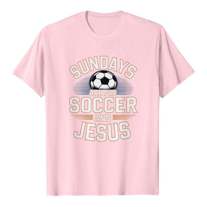 Christianartworkshop T-shirt premium « Le dimanche, c'est foot et Jésus » - Football et Foi - Rose - 2XL - image 2